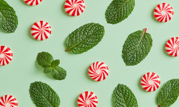 peppermint leaves and peppermint candies