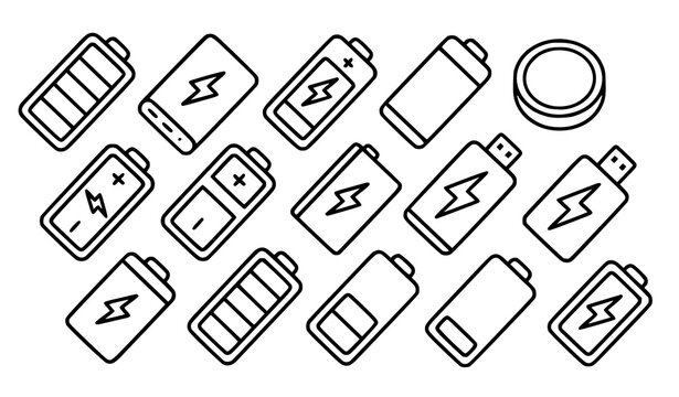 Battery Status Types Power Charging Vector Icon Illustration Set