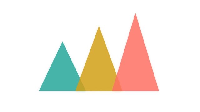 Growing overlapping triangle comparison chart with vibrant colors on light background