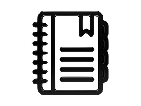 Glossy black spiral notebook icon represents education planning and diary keeping.