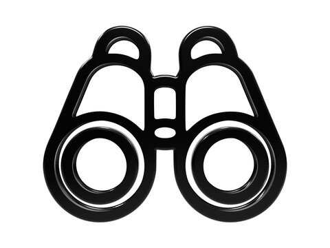Glossy black binoculars explore view finder 3d icon on transparent background.