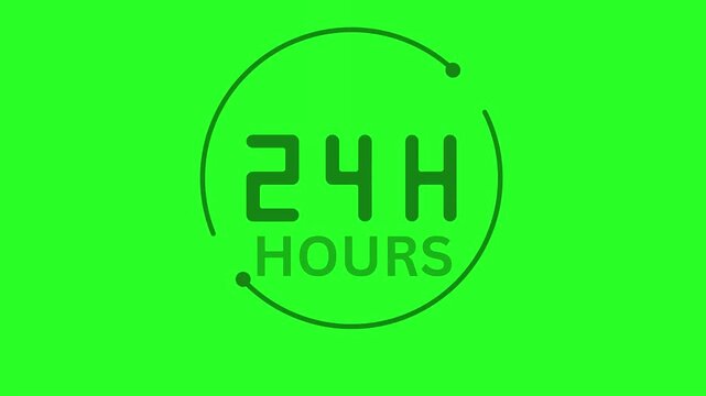 24 Hours Open Service Icon Vector Graphic on Green Screen Chroma Key Background for Around the Clock Support and Delivery Concept