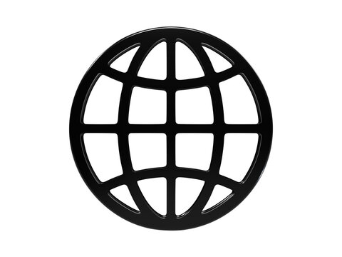 Black global internet network icon for worldwide communication and web services.