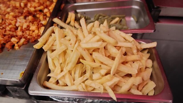 French Fries Nopales And Chorizo Potato Mixture Stainless Steel Food Trays