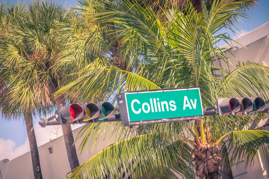 Street sign of famous Collins Avenue, Miami, Florida, USA