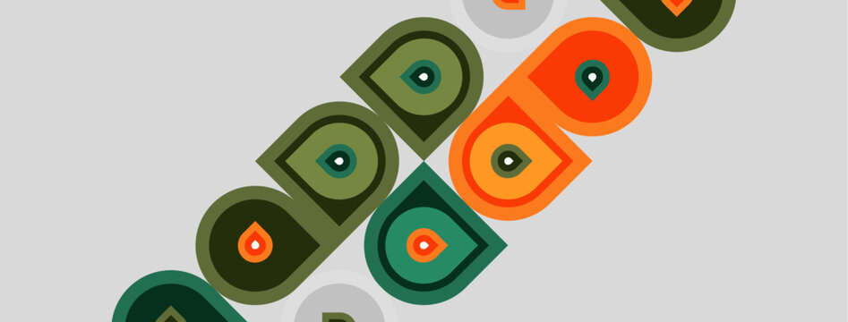 Abstract pattern features rounded rectangles, varying colors, central dots. Minimalist design creates repeating visual rhythm.