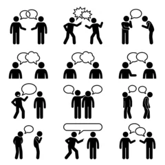 People talking and communicating stick figure icons set © IMPic