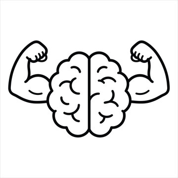 Strong brain with muscular bicep arms vector illustration symbolizing mental health power and cognitive strength.