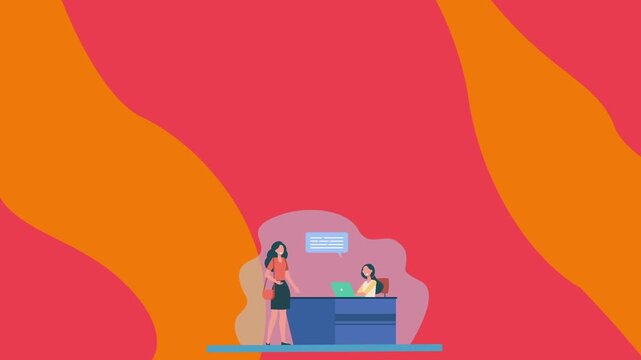 Customer Service and Business Communication Animated Vector Illustration with Reception Desk