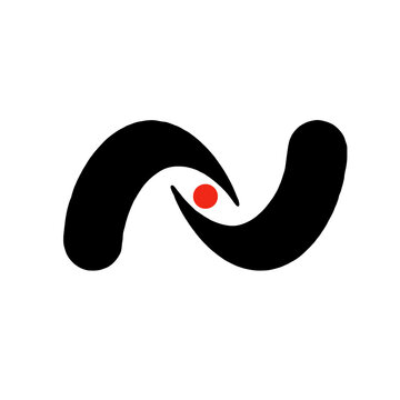 A stylized black and red logo on a white background.The logo could be used for a company or brand that values creativity, innovation, and simplicity.