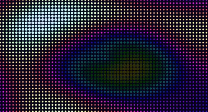 A digital abstract composition featuring a dark oval shape within a grid