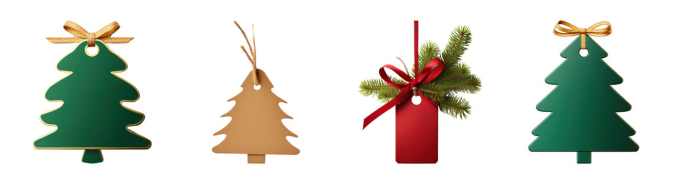 PNG Festive wooden Christmas tree ornaments with gift ribbon transparent background
