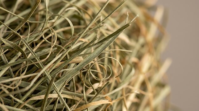 Close-up view of fresh dry bermuda hay bale texture background for agriculture livestock feed and farming
