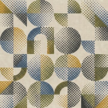Abstract geometric pattern featuring colorful polka dot circles and shapes design