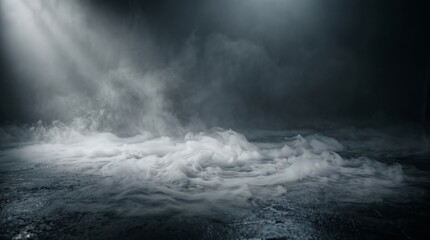 Obraz premium naturally across a dark cinematic floor, soft volumetric mist, subtle atmospheric depth, isolated environment, dramatic studio lighting