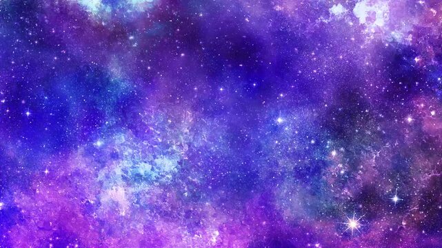 星がキラキラ輝く宇宙空間の手描きイラストレーション背景動画 4K高画質