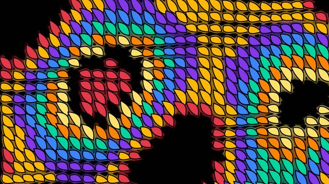 Abstract mosaic pattern featuring vibrant multicolored geometric leaf shapes