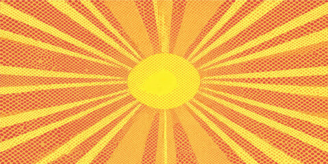 Fototapeta premium retro orange sunburst burst background vector with yellow sun rays starburst pop art halftone effect design