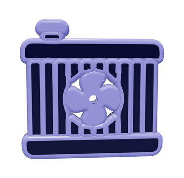 Isolated 3d icon of a car radiator engine cooling component with fan transparent background