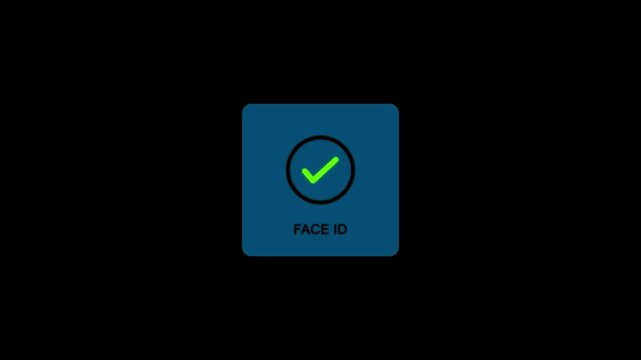 Face id Unlock icon animation on alpha channel dark background. facial recognition biometric security authentication mobile phone.