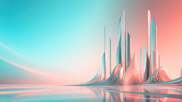 Futuristic abstract cityscape in pastel colors