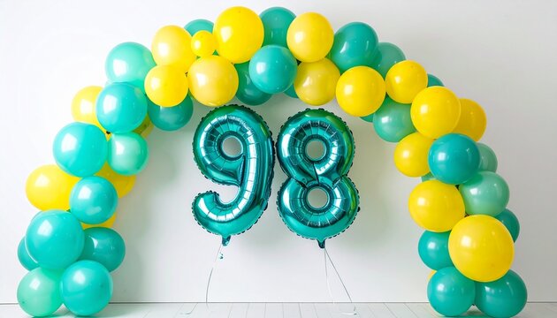 Pastel Balloon Arch with Number 98 for Birthday Celebration