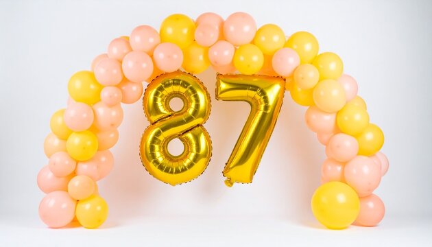 Pastel Celebration Background with Number 87 Foil Balloons for Anniversary