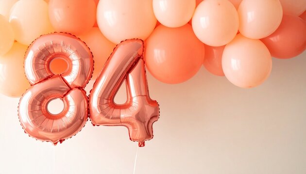Glossy Pastel Coral and Peach Balloon Number 84 for Birthday Celebration