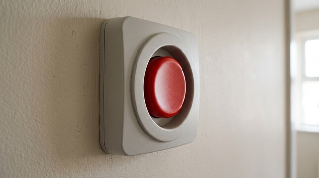 Wall-mounted red panic button for accessible emergency assistance in home or facility