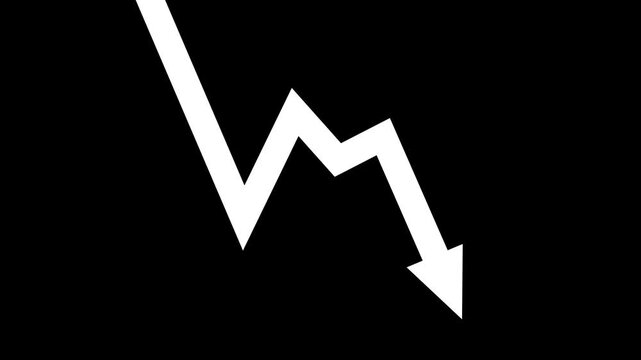Down business arrow decline investment and trading loss economic recession video.