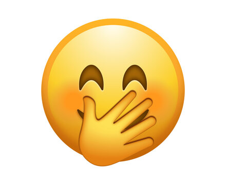 Yellow smiley emoji face covering mouth with hand giggling

