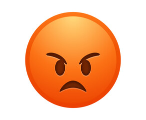 Fototapeta premium Angry red emoji face with furrowed brows and frowning mouth 