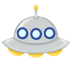 Hand Drawn Cute UFO Spaceship Clipart Isolated on Transparent Background © Totomura Toto
