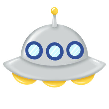 Hand Drawn Cute UFO Spaceship Clipart Isolated on Transparent Background