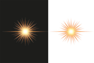 Fototapeta premium Golden Sunburst Light Ray Explosion with Radiant Glow on Dark and White Background