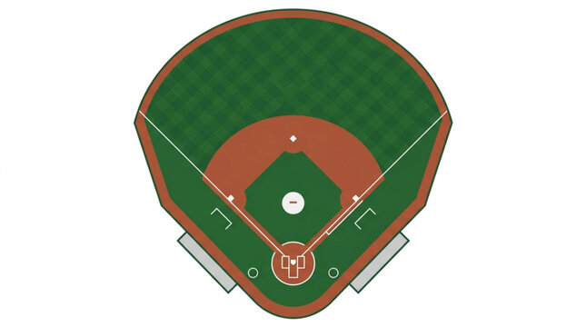 Aerial view of a baseball field with bases, pitcher's mound, and outfield grass