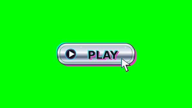 Retro Y2K Play Button with Cursor on Green Screen