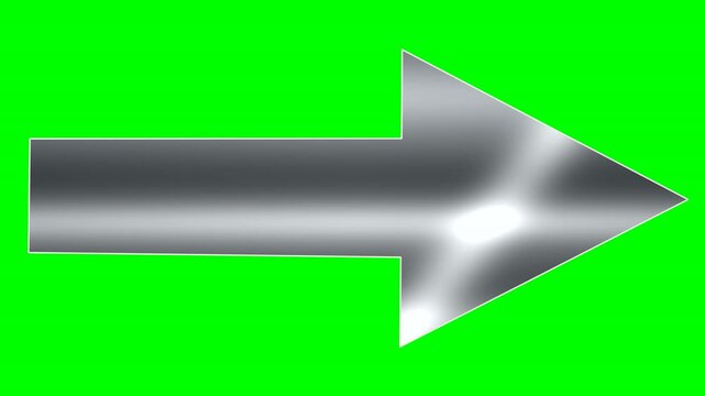 Large Metallic Right Arrow on Green Screen