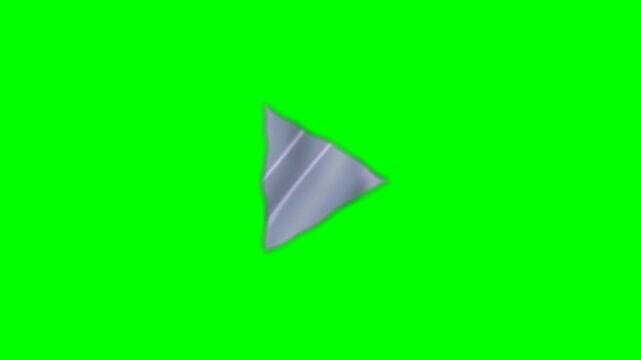 Metallic Play Icon with Fluid Surface on Green Screen