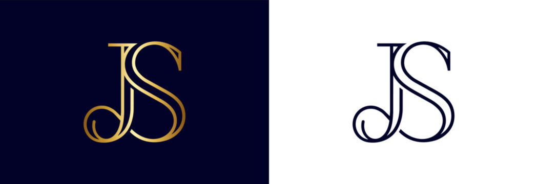 Monogram stylish JS letters, modern gold and navy design for branding.