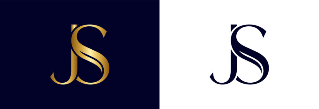 Golden JS monogram elegant logo on dark blue background for branding.