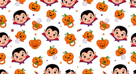 Fototapeta premium Baby Dracula With Pumpkin Pattern