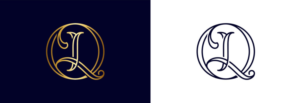 Ql monogram, simple gold outline logo, minimalist branding design.