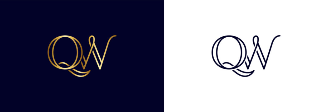 Elegant golden QW monogram on navy background for branding luxury.