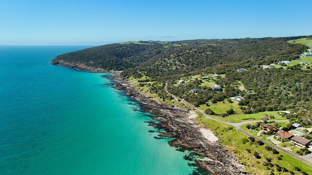 Penneshaw and Ironstone, Kangaroo Island, South Australia &ndash; 4K Aerial Drone View of Ferry Terminal, Hog Bay,  Coastal Town, Seaside houses, residential estates and Scenic Dudley Peninsula
