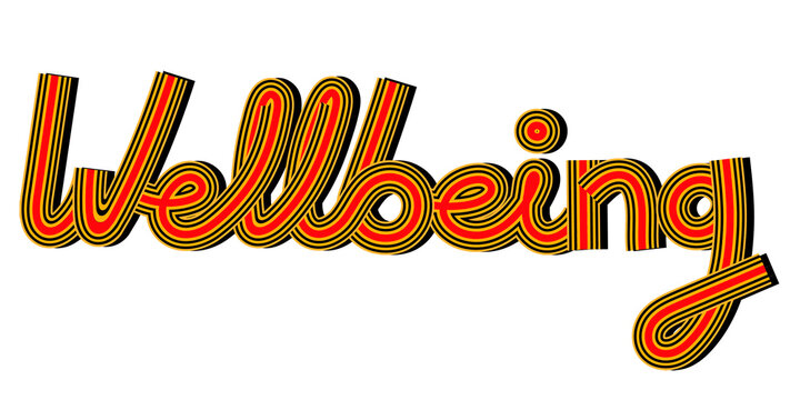 Wellbeing word png lettering retro style line font typography