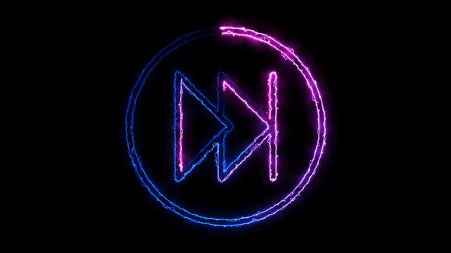 Neon fast forward animation with glowing electric blue and purple light effects