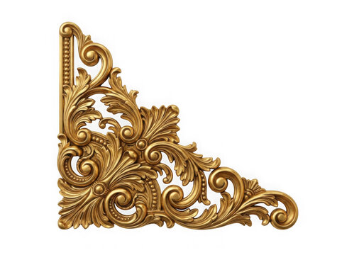 Ornate gold baroque corner frame element isolated on white background