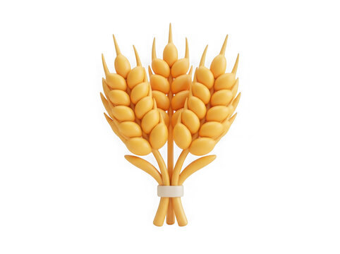 3D render of a golden wheat sheaf isolated on white background
