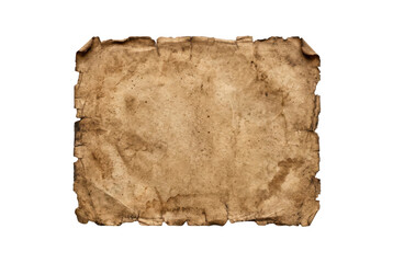 Fototapeta premium Old weathered parchment sheet with burnt edges isolated on dark background